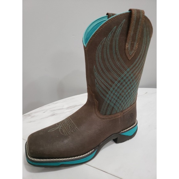 NEW 7.5 NO BOX 7.5B Ariat 10027247 Anthem Square Toes Boots Java Brown Turquoise - Picture 6 of 10